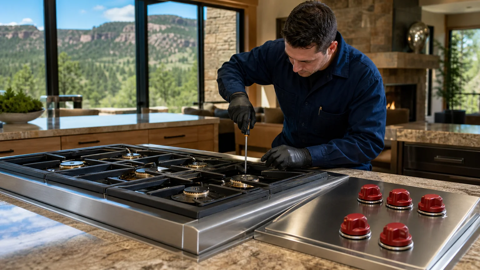 Built-in cooktop prepared for a professional diagnostic visit