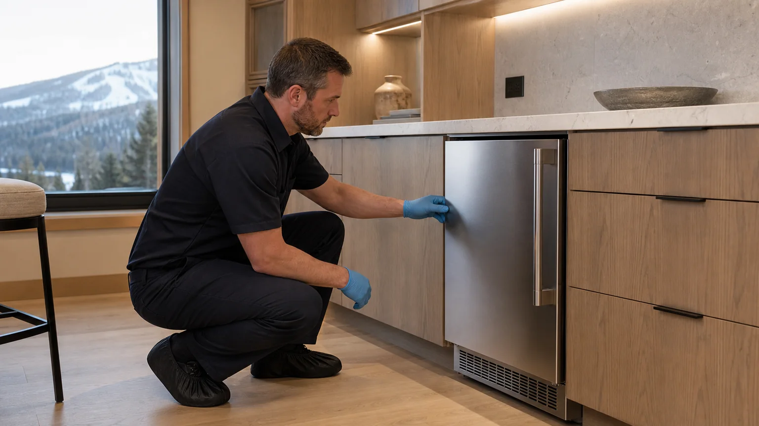 Undercounter ice maker prepared for a professional diagnostic visit